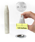Disposable Hair Catcher Strainer For One Point Five Inch Tub Drains Eco Friendly Bioplastic Sink Catcher 20 Pack shown with measurement