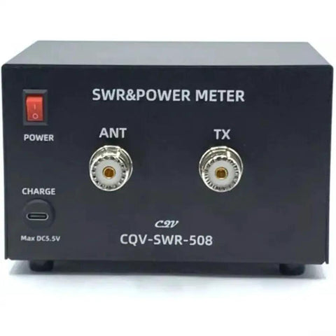 Front view of Power Meter CQV-SWR-508 1.8-54MHz Digital Standing Wave Meter with ANT and TX ports visible