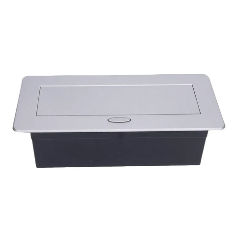 Recessed Pop Up Countertop Outlet With 20W Fast Charging Dual AC Outlets And USB A USB C Ports compact design in silver and black.