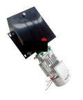 Rock Solid Hydraulic Power Unit Oil Pump Station Double Acting 380 Volt Electric Motor with Brushless Drive, mounted on a lifting platform.