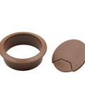 5 Pack Of Sharp Brown Desk Grommets Offering An Easy Peasy Install To Keep Office Cords Neat And Organized A No Sweat High Quality 2 Inch Plastic Cover Set, featuring a brown plastic grommet and cover.