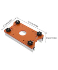 Tough Aluminum Router Table Insert Plate Dead Center Alignment Tight Grip Locks No Sweat Mounting For The Woodshop Crew Flawless Routing Performance Guaranteed, orange top view with black locks.
