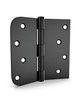 Matte Black Door Hinges 4 By 4 Inches, 12 Pack With Square And Round Corner Design, Includes 96 Matching Screws, Ideal For Interior And Exterior Doors, Tough As Nails Heavy Duty Build For Smooth Operation, shown with round corner design.