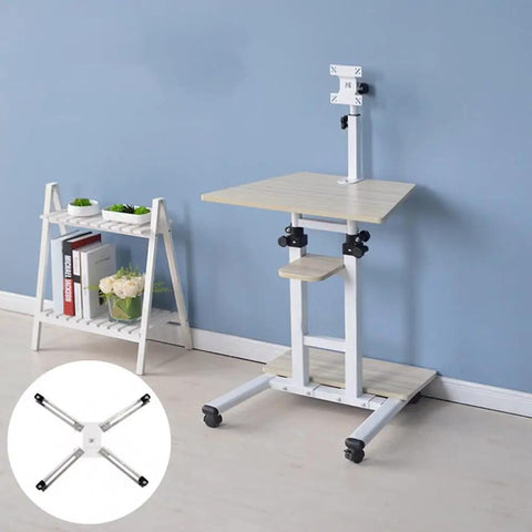 Top Shelf Height Adjustable Standing Laptop Desk With Smooth Roll Wheels Ergonomic Sit Stand Work Cart For Your Chill Home Office Bedroom Or Living Room Natural Wood Portable Mobile Desk beside a white shelf
