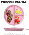 Five Pack 9 Inch Unbreakable Portion Control Plates With Three Compartments Reusable BPA Free Dinner Plates For Balanced Meals And Adults Ideal For Easy Meal Prep And Healthy Eating, pink plate with food compartments.