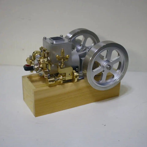 Kickstart Your Engineering Quest With This Slick Six Cubic Centimeter Hit And Miss Gasoline Engine Featuring Water Cooling And A Precision Flywheel Speed Limiter On A Solid Wood Base For Durable STEM Learning And Smooth Science Demonstrations.