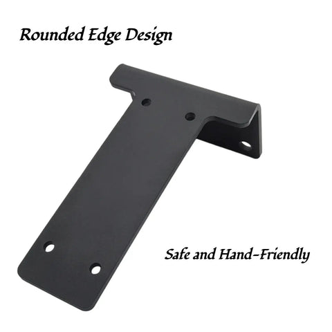 Heavy Duty Floating Shelf Brackets, Hidden Black L Brackets For Wood Walls, Rounded Edge Design, Thick Iron, Rust Resistant