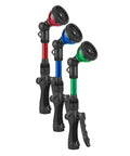 Red, blue, green 14-Inch Front Trigger Water Wand With 10 Spray Patterns And Ratchet Head, Lightweight Metal Build, Ergonomic Grip