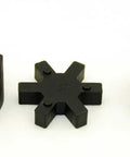 5/8 Inch To 1 Inch L095 Flexible L Jaw Coupling Set With Rubber Spider Insert, 3 Piece Industrial Shaft Coupler Kit, Two Halves, 2 1/8 Inch Outer Diameter, Three Sixteenth Inch And One Quarter Inch Keyways, Set Screws black three-piece coupling set with rubber spider