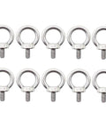 10 Pieces M6 Ring Eye Bolts, Heavy Duty Stainless Steel 304, Shoulder Lifting Eye Bolts With 16 Mm Inner Ring, 42 Mm Overall Length, 6 Mm Ring Thickness, 1 Mm Pitch, M6 Thread Length 12 Mm arrayed in two rows.