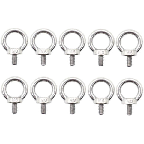 10 Pieces M6 Ring Eye Bolts, Heavy Duty Stainless Steel 304, Shoulder Lifting Eye Bolts With 16 Mm Inner Ring, 42 Mm Overall Length, 6 Mm Ring Thickness, 1 Mm Pitch, M6 Thread Length 12 Mm arrayed in two rows.