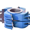 Heavy Duty 2 Piece Stile And Rail Shaper Cutter Set With 50MM Shank And Premium Carbide Blades close-up of blue carbide blades.