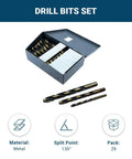 29 Pieces HSS Twist Drill Bit Set Featuring Black And Gold Finish Jobber Length For Cutting Steel Wood Plastic Aluminum Complete Range From One Sixteenth To Half Inch In Tiny Increments A Badass Kit That Gets The Job Done Smooth As Silk in metal box.