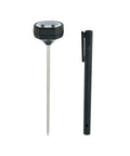 Instant Read Digital Meat Thermometer With Pocket Clip For Grill And BBQ next to black pen sleeve