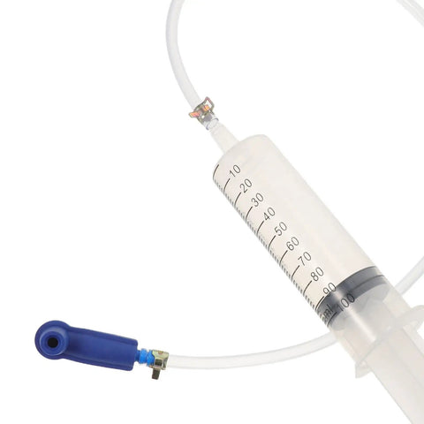 Heavy Duty Manual Fluid Extraction Pump For Automotive Engine Oil Transfer Tool showing clear graduated cylinder with blue connector.