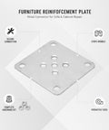Heavy Duty Metal Furniture Connector Plate With Nuts For Sofa, Cabinet And Chair Assembly, shown with labels