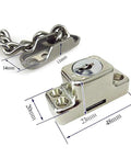 Deadlock Secure Stainless Steel Window Chain Lock And Door Cable Restrictor, key slot shown with dimensions and stainless steel chain.