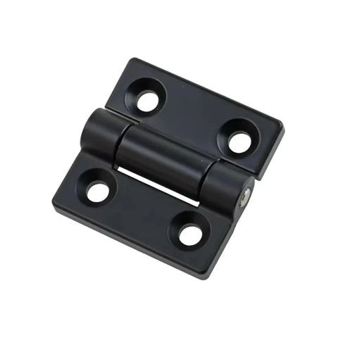 Door hinge with built-in torque damper; black zinc-alloy finish, angled front view, four screw holes.