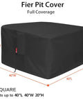 Rugged Heavy Duty Square Fire Pit Cover 40 Inch 600D Waterproof Outdoor Fire Table Cover For 38 To 40 Inch Gas Fire Pit Table