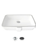 Rectangular Porcelain Undermount Bathroom Sink, 20.38 By 14.25 Inches, Sleek Shiny Finish, Stain Resistant, Model P-209H shown with overflow