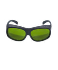 Legit Laser Safety Goggles For Hair Removal, green tinted protective eyewear for laser treatments, CE EN207 rated, front view.