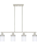 Front view of 4 Light Kitchen Island Pendant Chandelier In Brushed Nickel Finish With Frosted Glass Cup Shades Sleek Modern Ceiling Light Fixture