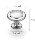 Sleek Brushed Nickel Round Knob, 1.25 inch, solid zinc, ideal for kitchen remodels, part of a five pack.