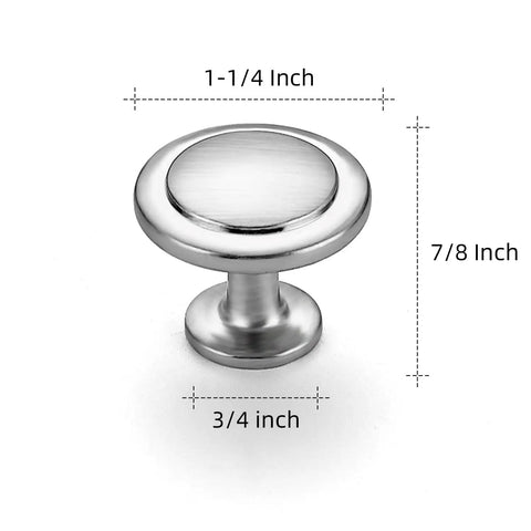 Sleek Brushed Nickel Round Knob, 1.25 inch, solid zinc, ideal for kitchen remodels, part of a five pack.