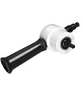 Double Head Sheet Metal Nibbler Drill Attachment For Cutting Iron Stainless Steel Copper Aluminum With Adjustable Dual Heads positioned from the side showing the handle and cutting head.