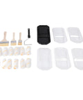Pro Level Microfiber Paint Roller Set With Beefy Frame And Spill Tray Including Five Mega Grip Rollers And Three Soft Touch Brushes, showing rollers, brushes, and trays.
