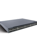 48 Port Gigabit PoE Switch With Six 10G SFP Plus Uplinks, 1U Rack Mount, front view of network switch