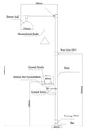 Technical diagram of Emergency Eye Washer and Shower Station, highlighting dimensions and components.