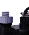 Heavy Duty Submersible Sump Pump Moves 2000 GPH With Tough As Nails Thermoplastic Construction showing output connection and power attachments.