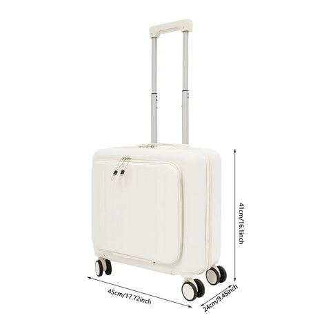 White 16 Inch Underseat Carry On Luggage Hard Shell With Spinner Wheels Airline Approved TSA Lock Front Pocket Ultra Lightweight