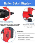 Detail of Badass Cordless 2 In 1 Brad Nailer And Tacker With 21V Rechargeable Battery showing control features and LED indicators.