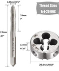 2-Piece 1/4-20 UNC Tap And Die Set In HSS High Speed Steel with dimensions for threading and repair in metalworking projects