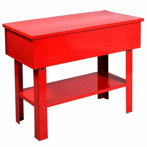 40 Gallon Parts Washer With Electric Solvent Pump And Shelf Tank For Auto Shop Pro Grade Cleaning Station in red metal