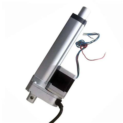 Rock Solid Nema17 Stepper Motor Linear Actuator featuring DC electric push rod technology, silver with wires, for automation.
