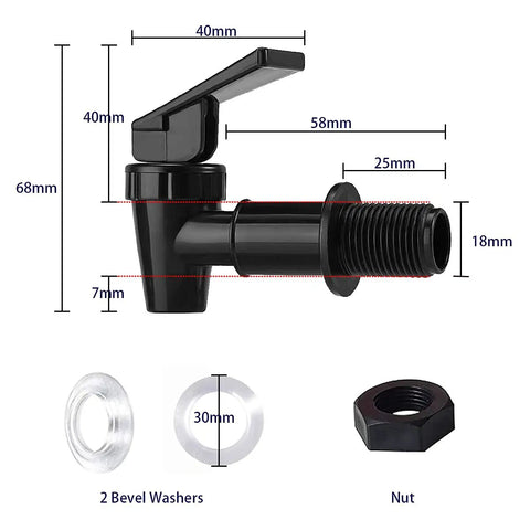 Universal Water Spigot for 5 Gallon Buckets and Barrels, BPA Free Food Grade Plastic Faucet, Double Spout Replacement Valve dimensions