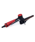 Lightweight Kickass Mini Pneumatic Belt Sander With Adjustable Angle Design Slick Air Powered Metal Polisher High Efficiency Precision Edge Grinder For Shop Jobs angled view with red and black design