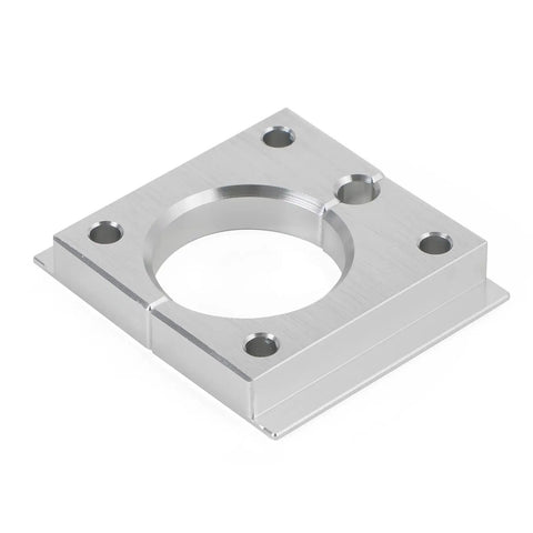 Silver CNC Shock Shaft Clamp and Vise Block for 2021 Fox Float X2 DHX2 Ride Ready Mountain Bike, angled view
