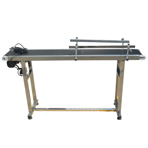 110V PVC Belt Conveyor With Double Guardrail, 59 Inch Length, 7.8 Inch Wide Belt, Anti Static Industrial Grade Belt, Stainless Steel Frame