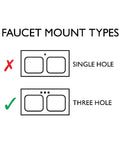 Faucet mount types diagram showing single hole and three hole options for Top Shelf White Ceramic Drop In Bathroom Sink.