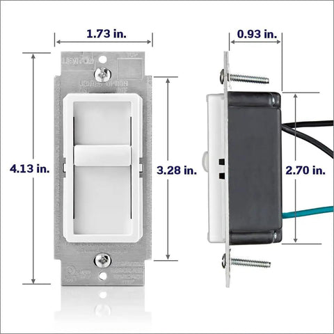 Dimensions of SureSlide Dimmer Switch For Dimmable LED Halogen And Incandescent Bulbs Model 6672-1LW in white