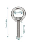 Four Pack Stainless Steel Lifting Eye Bolts And Washers M8 X 35Mm For Ifor Williams Horsebox Trailers showing dimensions