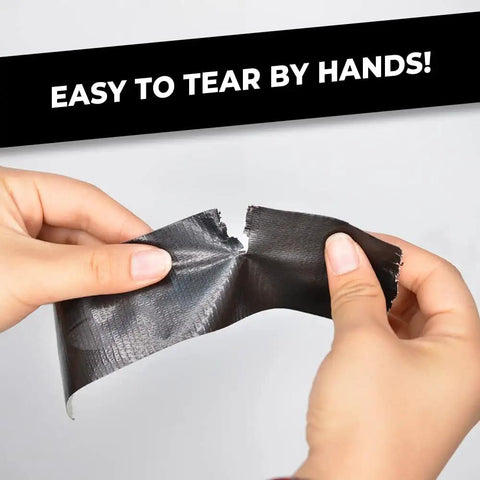 Person tearing Industrial Grade Black Duct Tape Ultra Tough As Nails Half Inch By 60 Feet Waterproof UV Resistant For DIY Projects