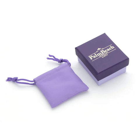 Premium Mens Platinum Plated Ring Featuring Princess Cut Cubic Zirconia in purple gift box with pouch.
