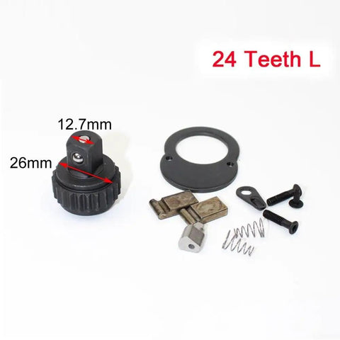 24 Tooth Ratchet Wrench Repair Kit for 1/4, 3/8, 1/2 Inch Drive Sockets with components displayed on white background