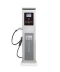 Heavy Duty Commercial DC Fast Charger Standalone Pedestal EVSE For Fleets Farms And Job Sites With Customizable Plug And Play Rapid Power Setup, front view.