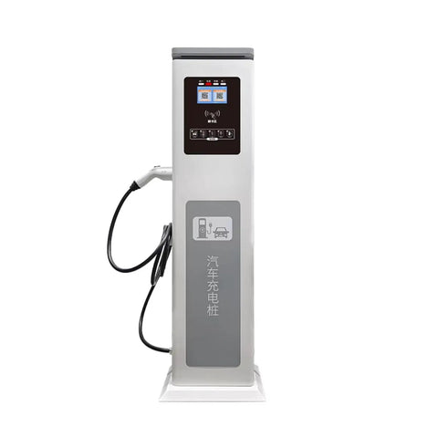 Heavy Duty Commercial DC Fast Charger Standalone Pedestal EVSE For Fleets Farms And Job Sites With Customizable Plug And Play Rapid Power Setup, front view.